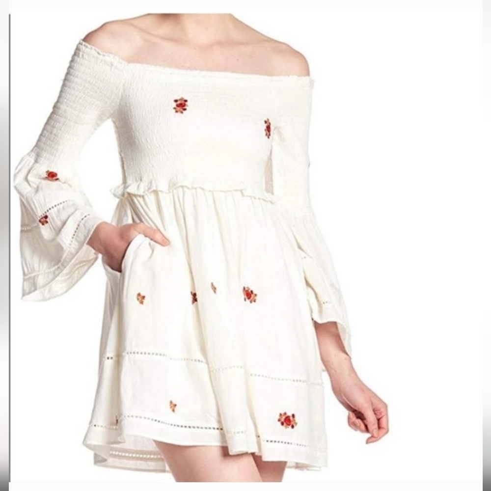 Free People White and Red Floral Mini Dress